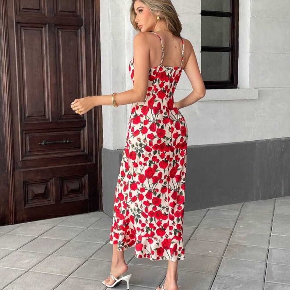Pariaura Women's Elegant Floral Rose Print Sleeveless Dress, Summer - Picture 2 of 5